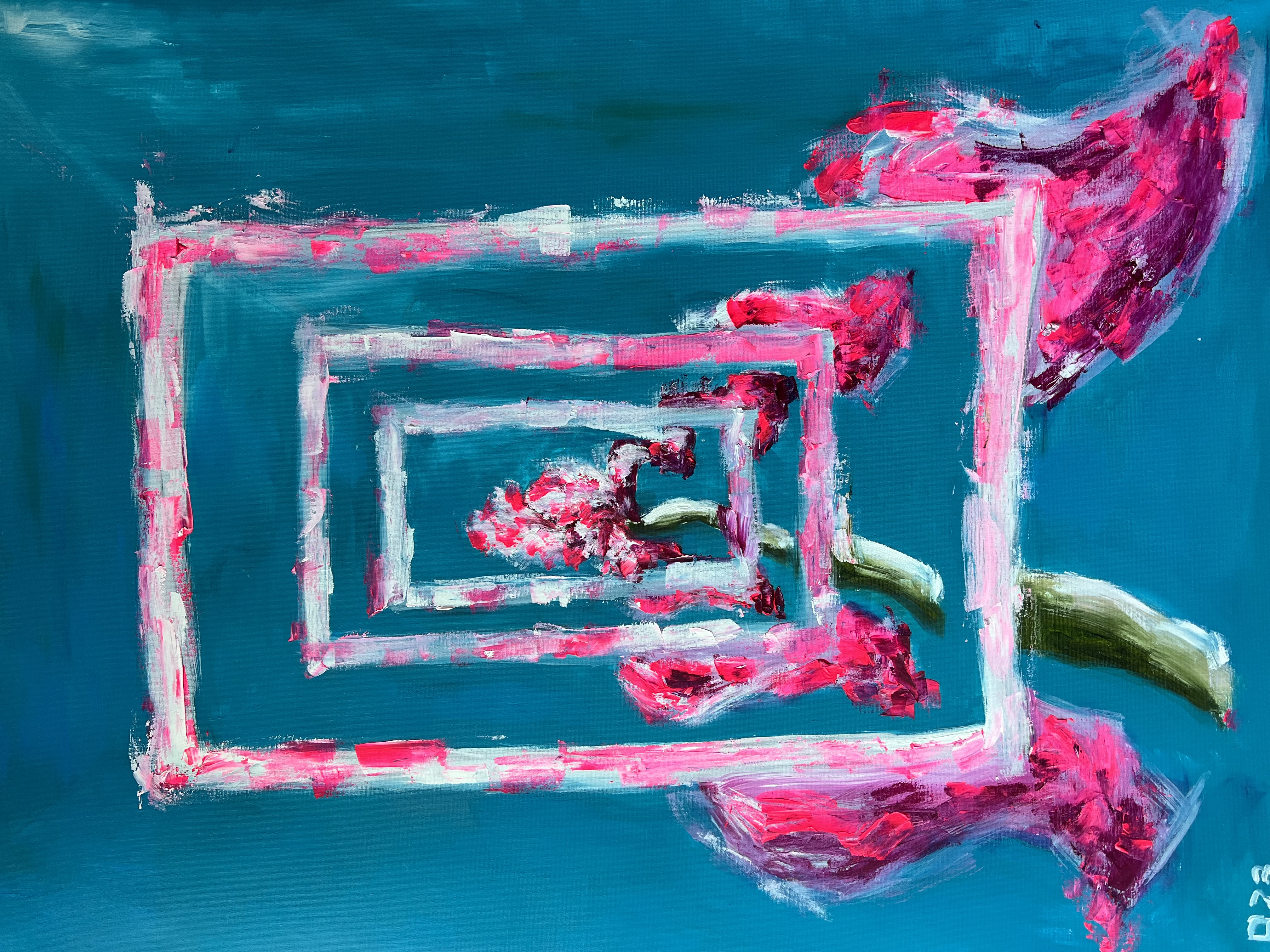 LIFE CYCLE - abstract with pink frames and organic forms
